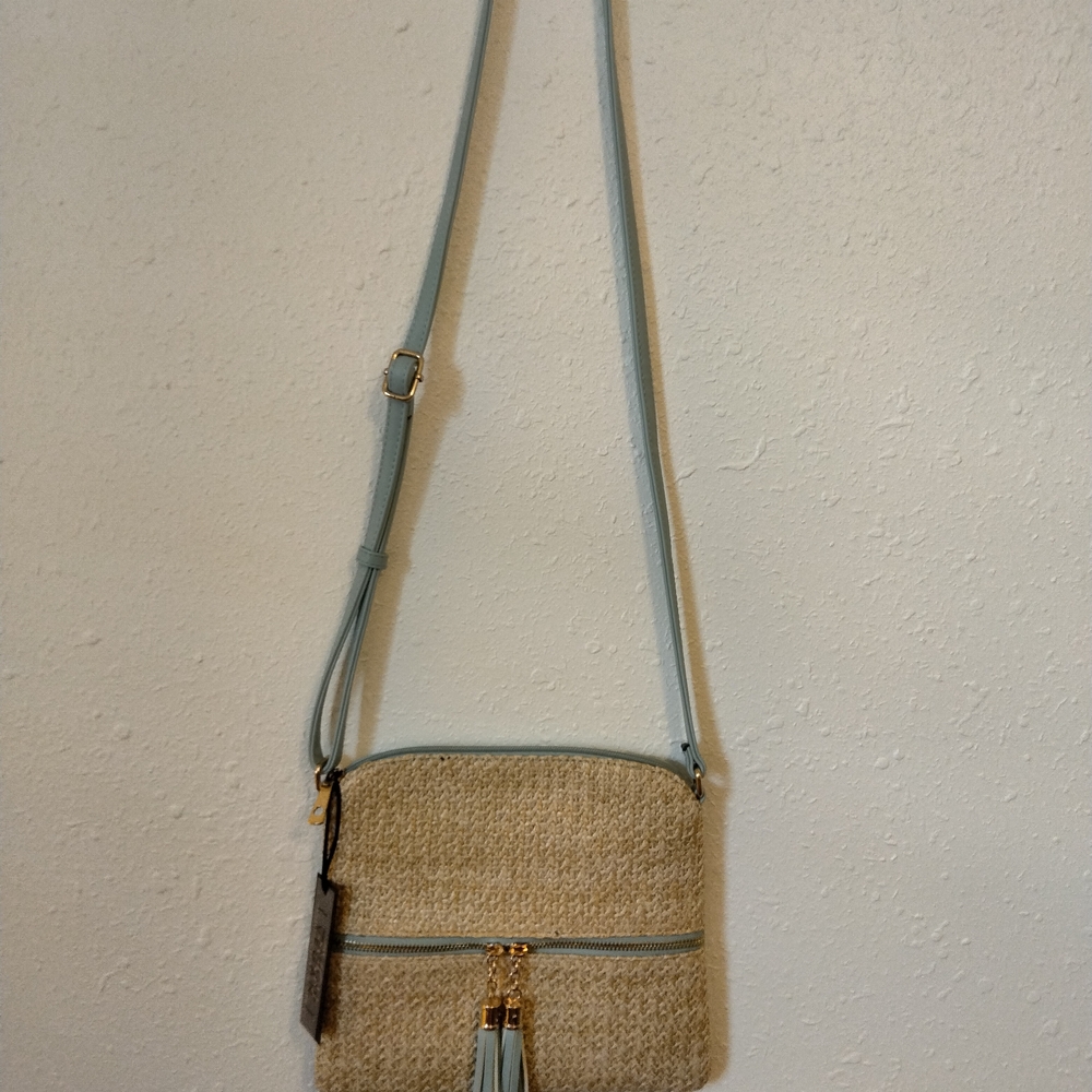 Elegant Beige and Light Blue Crossbody Bag